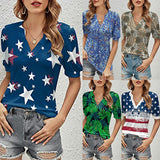 Lumento Women Sexy V Neck T Shirt Casual Summer Floral Print Tunic Tops Blouse