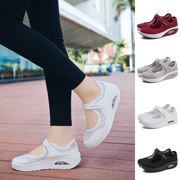 Women's Sneakers Magic Tape Wedge Trainers Casual Air Cushion Shoes Lightweight