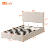 Gplesas Boys Girls Aldult Heavy Duty Beds Frame Space-Saving Wooden Full Size With A Hydraulic Storage System Multifunctional Upholstered Platform Bed No Box Spring Needed Morden Room Nursery