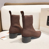 Womens Mid Calf Boots Pointed Toe Chunky Heel Booties Pull On Casual Shoes Sizes