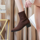 Womens Mid Calf Boots Pointed Toe Chunky Heel Booties Pull On Casual Shoes Sizes