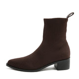 Womens Mid Calf Boots Pointed Toe Chunky Heel Booties Pull On Casual Shoes Sizes