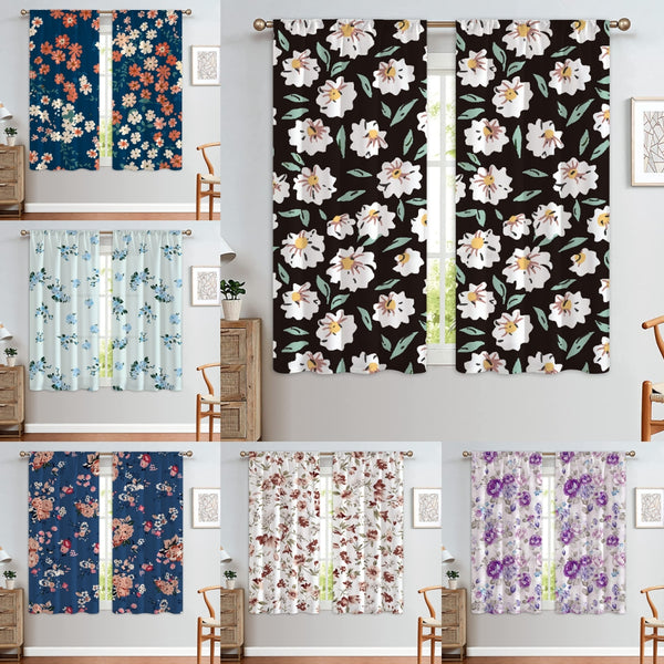 1 Piece Semi-Blackout Slot Top Floral Printed Short Window Curtain Rod Pocket Half Window Drapes Cafe Tier Kitchen Scarf Bathroom Valance