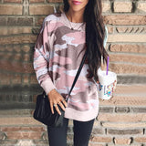 Women Long Sleeve Camouflage Pullover T-Shirt Loose Jumper Tops Sweatshirt Tunic