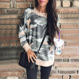 Women Long Sleeve Camouflage Pullover T-Shirt Loose Jumper Tops Sweatshirt Tunic