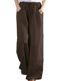 Womens Wide Leg Pants Elastic High Waist Palazzo Lounge Pants Casual Loose Pants with Pockets