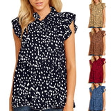 Women's Ruffled Floral Print Blouse Tops Ladies Casual Loose Sleeveless T Shirt