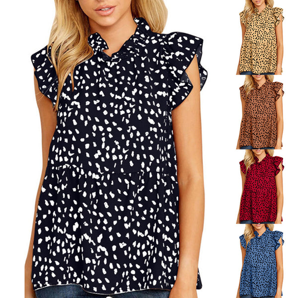 Women's Ruffled Floral Print Blouse Tops Ladies Casual Loose Sleeveless T Shirt