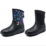 Womens Rain Boots Rubber Mid Calf Block Heel Waterproof Short Garden Work Shoes