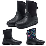 Womens Rain Boots Rubber Mid Calf Block Heel Waterproof Short Garden Work Shoes