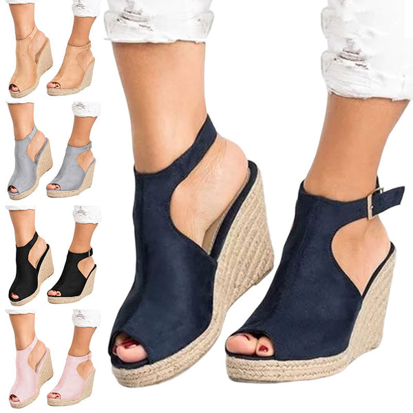 Womens Espadrilles Sandals Wedge Heel Ladies Summer Ankle Strap Platform Shoes