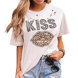 Women Distressed Hole Shirt Short Sleeve Round Neck T Shirt Blouse