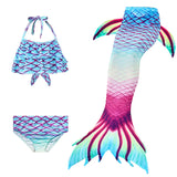 Kids Girls 3Pcs Mermaid Tail Swimming Bikini Set Swimwear Swimmable Costumes Kit