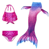 Kids Girls 3Pcs Mermaid Tail Swimming Bikini Set Swimwear Swimmable Costumes Kit