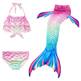 Kids Girls 3Pcs Mermaid Tail Swimming Bikini Set Swimwear Swimmable Costumes Kit