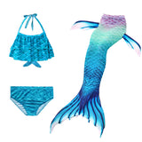 Kids Girls 3Pcs Mermaid Tail Swimming Bikini Set Swimwear Swimmable Costumes Kit