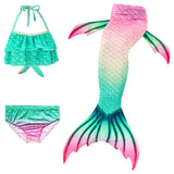 Kids Girls 3Pcs Mermaid Tail Swimming Bikini Set Swimwear Swimmable Costumes Kit