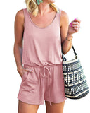 Women's Solid Sleeveless Belted Short Jumpsuit Playsuit Loungewear Short Pants