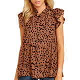 Women's Ruffled Floral Print Blouse Tops Ladies Casual Loose Sleeveless T Shirt