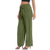 Women Side Slit Wide Leg Loungewear Solid Color Casual Bottoms High Waisted Summer Palazzo Pants