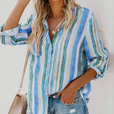 Women's Button Down Shirts Casual Long Sleeves Lapel Collar Striped Print Blouse Vertical