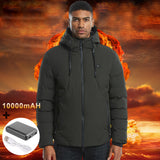 Mid-Ten Men's Heated Jacket USB Electric Heated Coat Vest Hooded Heating Winter Clothes Thermal Outdoor Heating Pad Outwear-Full Zip Down Cotton Jacket with Battery Pack 10000mAH
