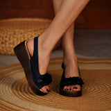 Ferndule Ladies Ankle Strap Wedge Slingback Sandals Summer Platform Open Toe Shoes