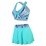 Women Sexy Swimwear V Neck Sleeveless Skirt Set Bow Tie Casual Bathing Suit High Waist Backless Swimdress Ruffle Hem Holiday Summer