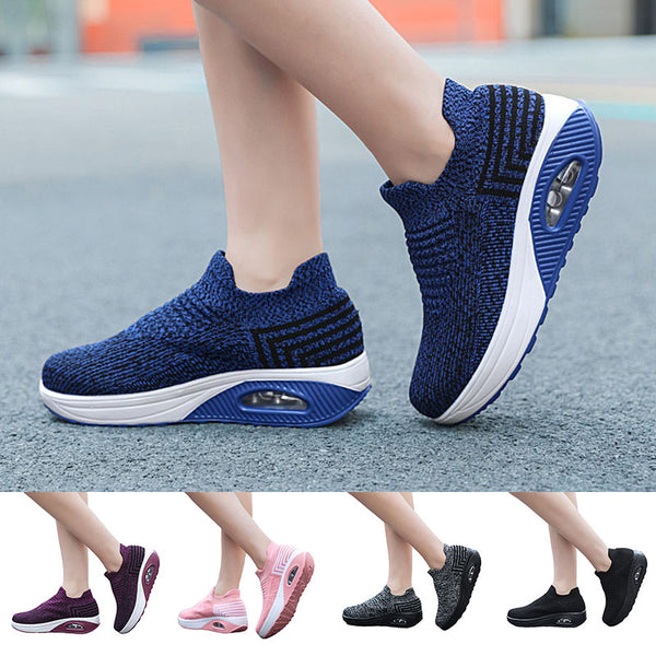 Women's Air Cushion Sport Running Shoes Breathable Mesh Walking Slip-On Sneakers
