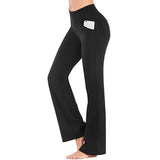 Women High Waist Stretch Yoga Pants Wide Leg Pocket Casual Flared Trousers Pants