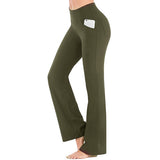 Women High Waist Stretch Yoga Pants Wide Leg Pocket Casual Flared Trousers Pants