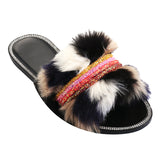 Women's Fuzzy Fuffly Slippers Slippers Crystal Open Toe Comfort Sandals Shoes