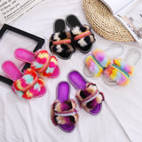 Women's Fuzzy Fuffly Slippers Slippers Crystal Open Toe Comfort Sandals Shoes