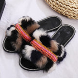 Women's Fuzzy Fuffly Slippers Slippers Crystal Open Toe Comfort Sandals Shoes