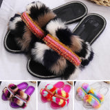 Women's Fuzzy Fuffly Slippers Slippers Crystal Open Toe Comfort Sandals Shoes