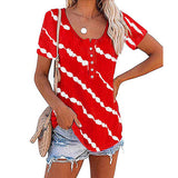 Stripe Tunic Tops for Women Summer Button Up Short Sleeve Tie-dye T-Shirt Blouse