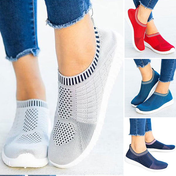 Womens Ladies Mesh Trainers Sneakers Slip On Jogging Running Pumps Comfy Shoes