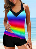 S-XL Women 2 Piece Tankini Swimsuit Set With Push Up Bra Padded Swimwear Beachwear Bathing Suit With High Waist Boyshorts