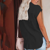 Women Solid Short Sleeve Shirt Lapel Blouse Baggy Loose Tunic Casual Tops Button-Down Cardigan