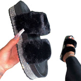 Womens Open Toe Winter Slippers Warm Slippers House Shoes Anti-Slip