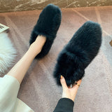 Womens Fluffy Plush Shoes Solid Color Slip On Casual Warm Round Toe Flat Slipper