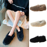 Womens Fluffy Plush Shoes Solid Color Slip On Casual Warm Round Toe Flat Slipper