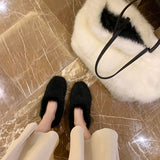 Womens Fluffy Plush Shoes Solid Color Slip On Casual Warm Round Toe Flat Slipper