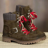 Womens Flat Ankle Boots Round Toe Lace Up Zipper Winter Warm Knitting Shoes