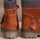 Womens Flat Ankle Boots Round Toe Lace Up Zipper Winter Warm Knitting Shoes