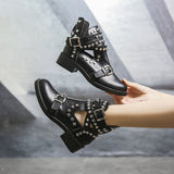 Womens Ankle Boots Rivet Ladies Flat Casual Low Heel Stylish Biker Shoes