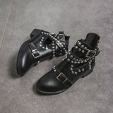Womens Ankle Boots Rivet Ladies Flat Casual Low Heel Stylish Biker Shoes