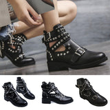 Womens Ankle Boots Rivet Ladies Flat Casual Low Heel Stylish Biker Shoes