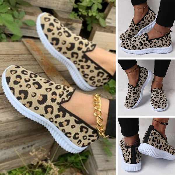 Women Loafer Slip On Sneaker Leopard Print Lightweight Mesh Casual Walking Flat Athletic Shoes