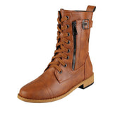 Ladies Lace Up Ankle Boots Chunky Platform Womens Biker Combat Zip Up Shoes Size